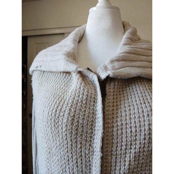 Prana Women’s Ivory Ribbed Knit Yunna Cardigan Oversize Medium Zipper Shawl Neck - Picture 12 of 16